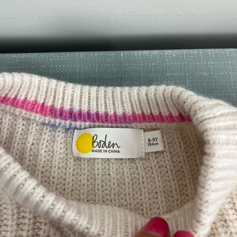 Mini Boden Girls Rainbow Rib Sweater Ecru 8-9 - Picture 5 of 9